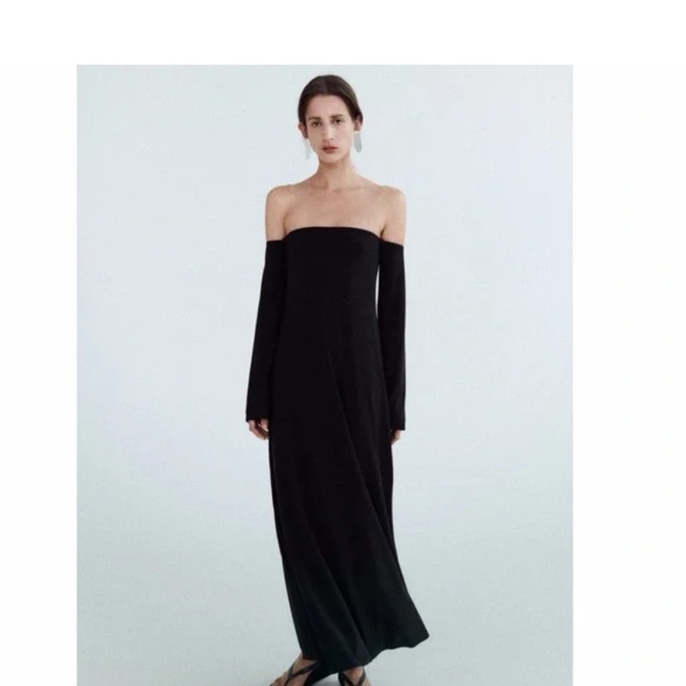 Zara Off The Shoulder Long Sleeve Stretch Maxi Dress New Size M New with Tags